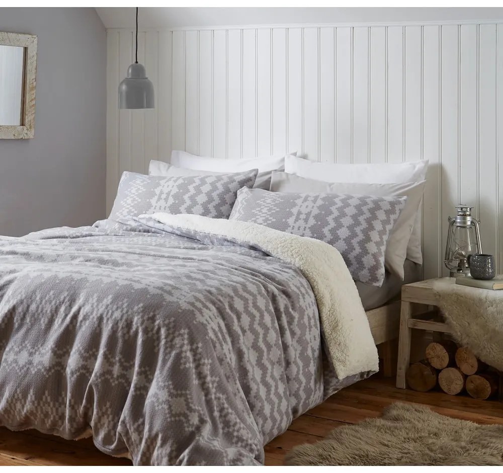 Lenjerie de pat din fleece gri 200x200 cm Alpine - Catherine Lansfield