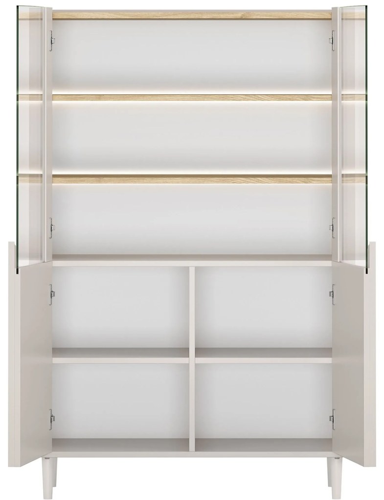 Vitrină cu picioare Amilio 100 cm, două uși - cașmir / stejar uleiat / mânere cașmir