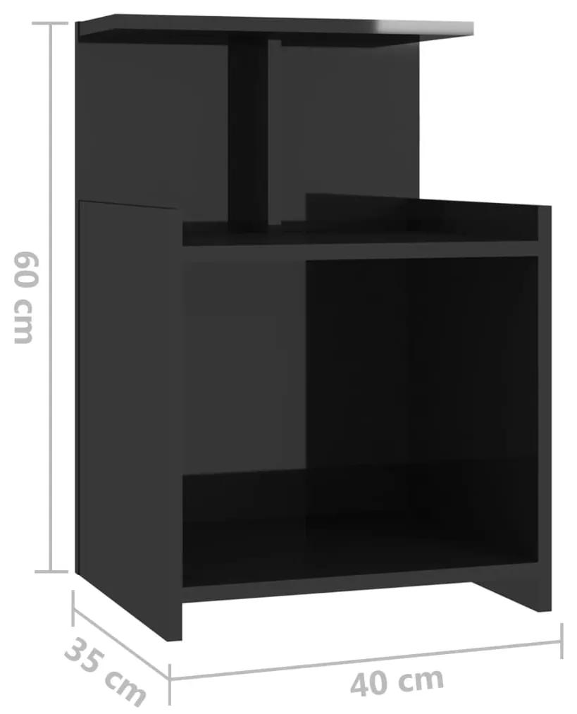 Noptiere, 2 buc., negru extralucios, 40x35x60 cm, PAL 2, negru foarte lucios