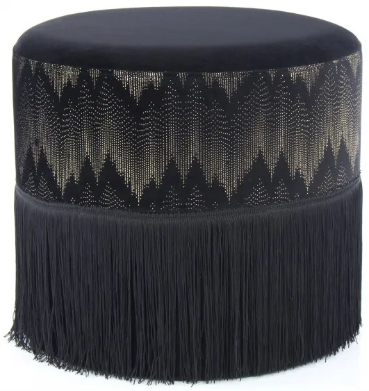 Puf/ Taburet tapitat cu franjuri Cleopatra negru