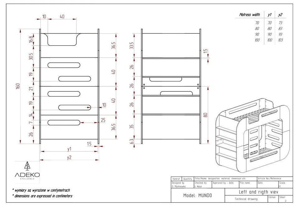 Pat pentru copii în culoare naturală supraetajat cu spațiu de depozitare 90x200 cm Mundo – Adeko
