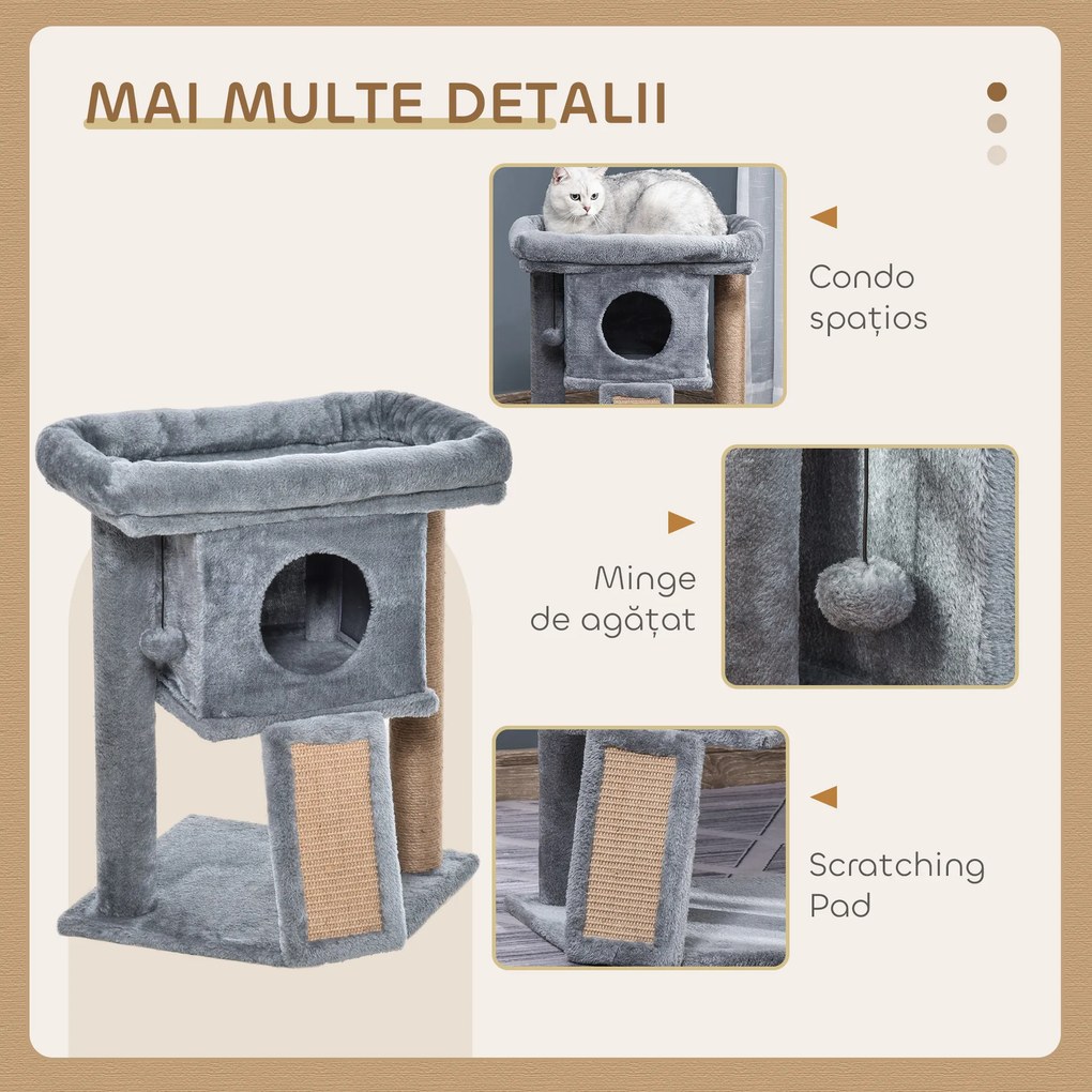 PawHut Ansamblu de Joacă de Sisal din Sisal și Pluș, Căsuță pentru Pisici și Pat, Gri | Aosom Romania