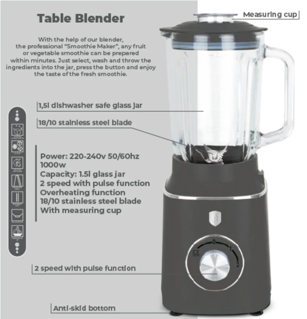 Blender cu bol de sticla Antracit Berlinger Haus BH 9539