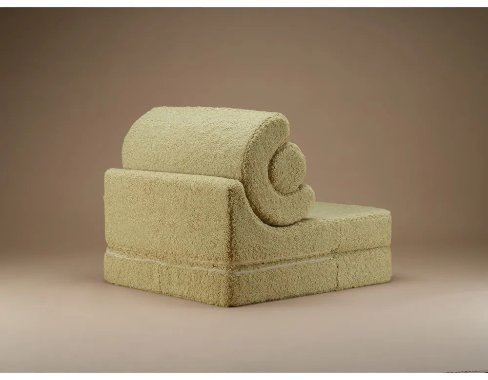 Fotoliu pentru copii verde cu tapițerie din țesătură bouclé Flipster – Wigiwama