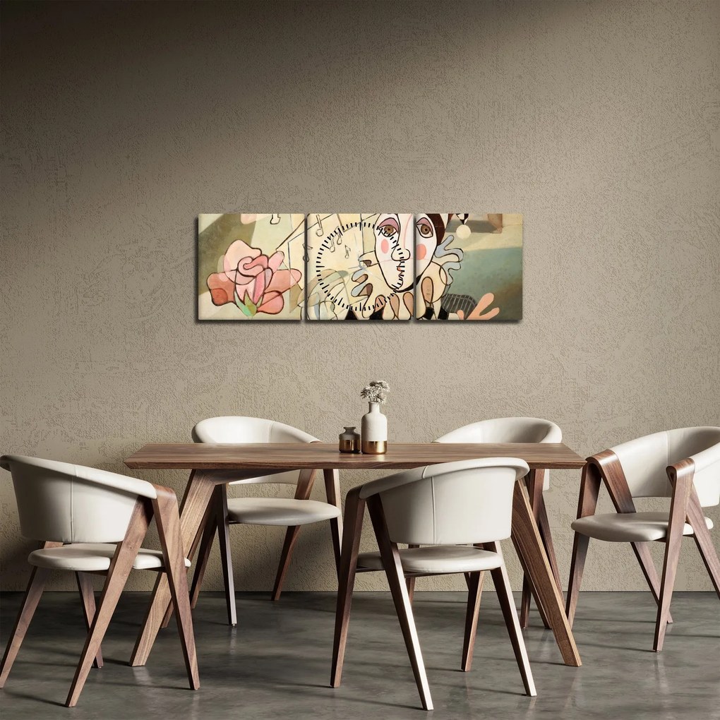 Tablou - Cubismul - arlechin și trandafir (cu ceas) (90x30 cm)