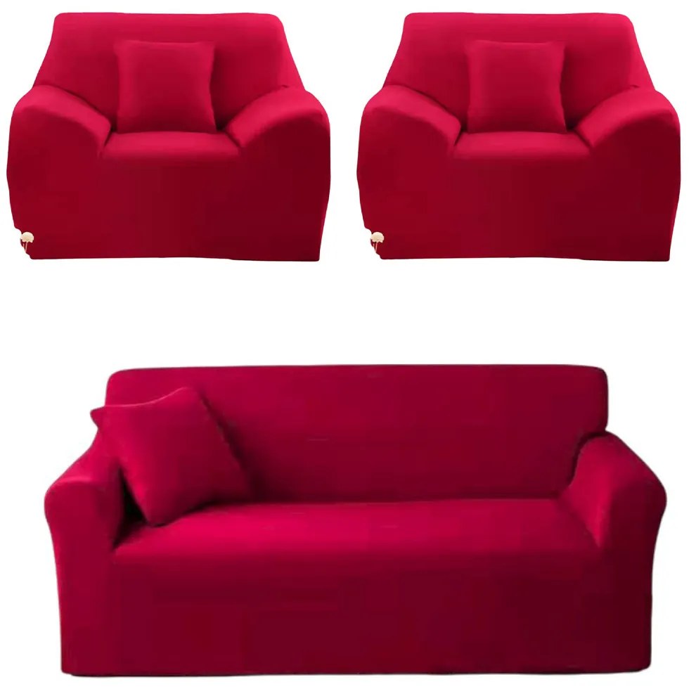 Set huse elastice pentru canapea 3 locuri si 2 fotolii, rosu, HES-01BD