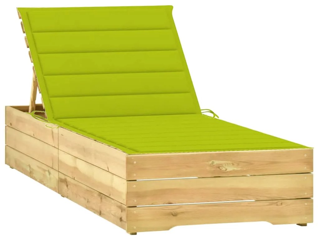vidaXL Șezlong cu pernă verde aprins, lemn de pin tratat