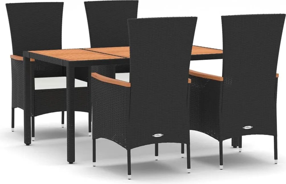 vidaXL Set mobilier de grădină cu perne, 5 piese, negru, poliratan