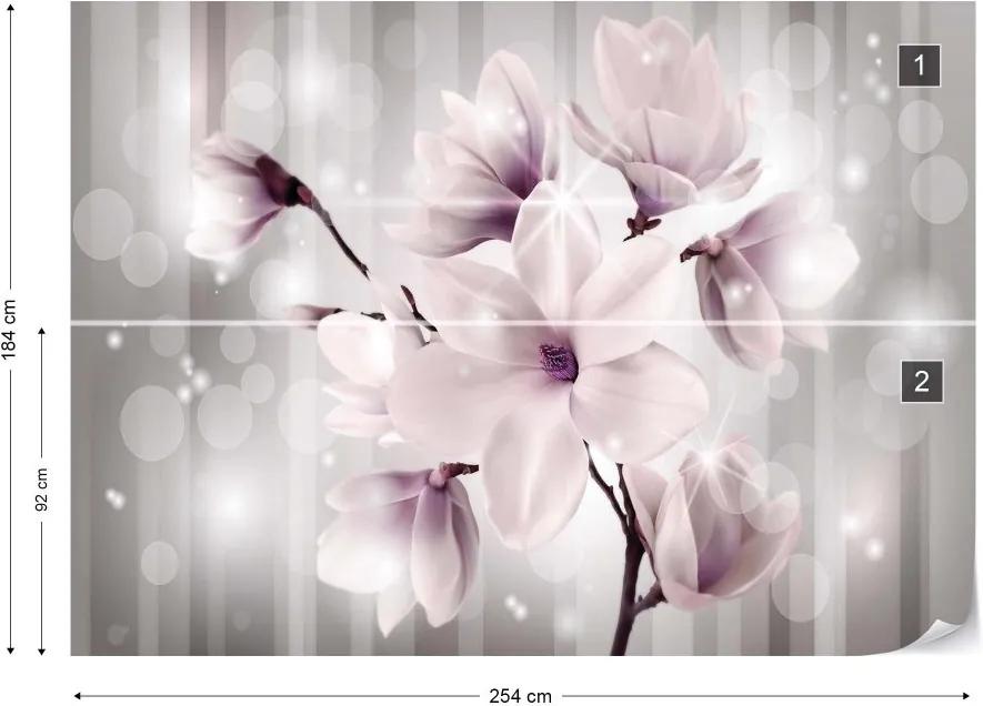 GLIX Fototapet - Magnolia Flowers Sparkles Pink Modern Design Vliesová tapeta  - 254x184 cm