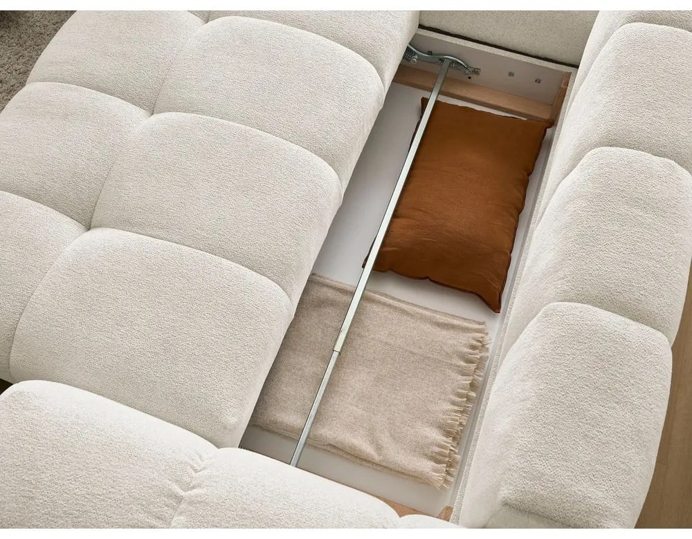 Colțar alb extensibil/cu spațiu de depozitare cu tapițerie din chenille (cu colț pe partea stângă/în formă de ”L”) Everest – Bobochic Paris