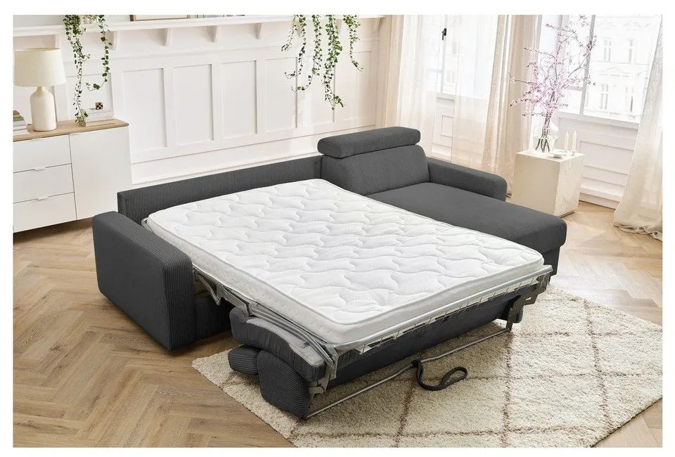 Colțar gri închis extensibil cu tapițerie din catifea reiată (cu colț variabil) Monaco – Bobochic Paris