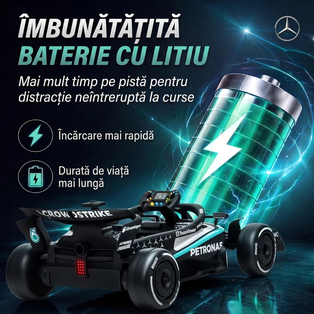 AIYAPLAY Mașină Electrică Pentru Copii Mercedes-AMG PETRONAS F1, 12V, Telecomandă, PP, Plastic, 123x66x39 cm, Negru | Aosom Romania