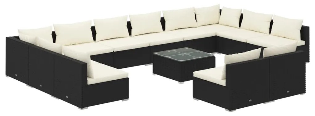 3102143 vidaXL Set mobilier de grădină cu perne, 13 piese, negru, poliratan