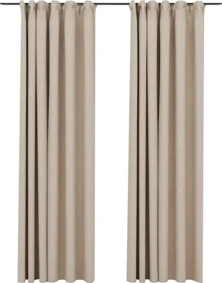 vidaXL Draperii opace aspect in, cu cârlige, 2 buc. bej, 140 x 245 cm