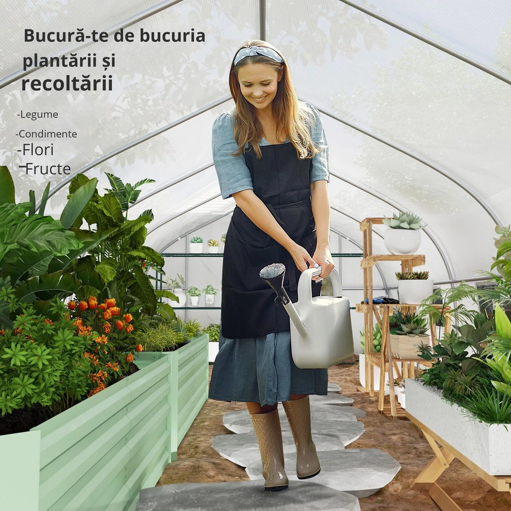 Outsunny Seră de grădină tunel de dimensiuni mari cu acoperiș PE cadru din oțel ușă rulabilă și 12 ferestre 8 x 3 x 2 m alb | Aosom Romania