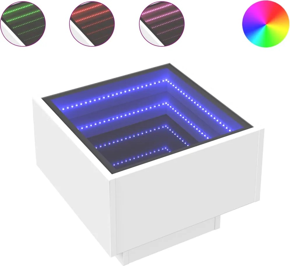 vidaXL Noptieră cu LED infinity, alb, 40x40x30 cm