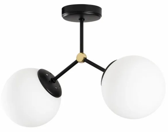 Lustra 2 Becuri cu Abajur de Sticla Damar - 6331, Soclu E27, Max. 40W, Culoare Negru / Alb