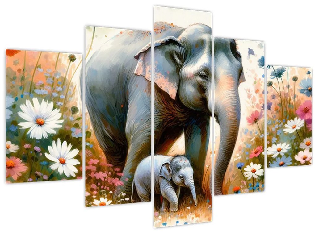 Tablou - Mama elefant, acuarelă (150x105 cm)