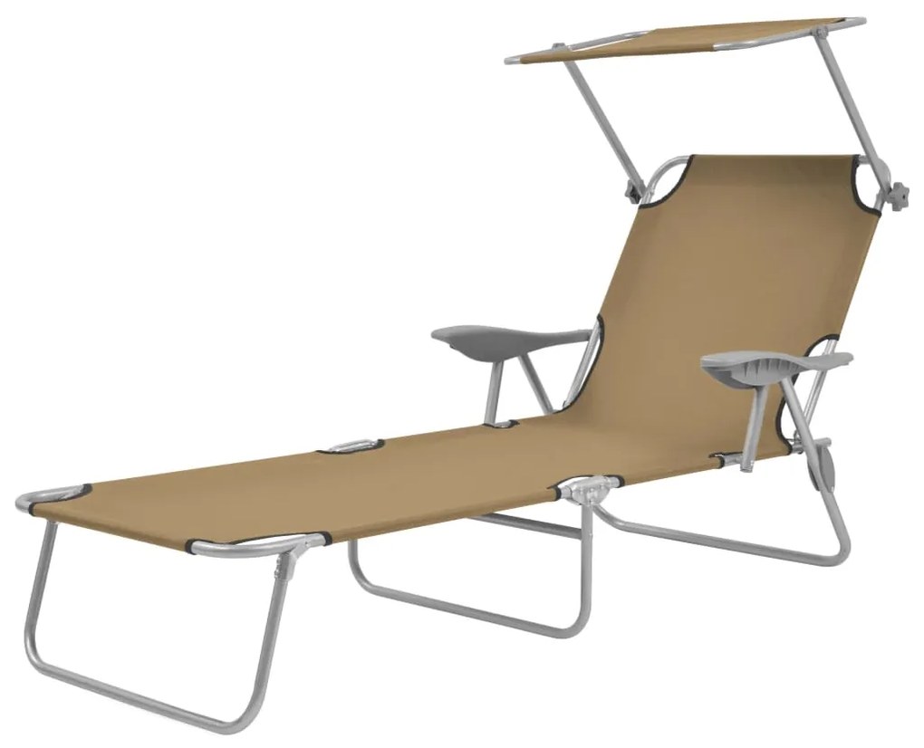vidaXL Șezlong de plajă pliabil cu baldachin, gri taupe, oțel