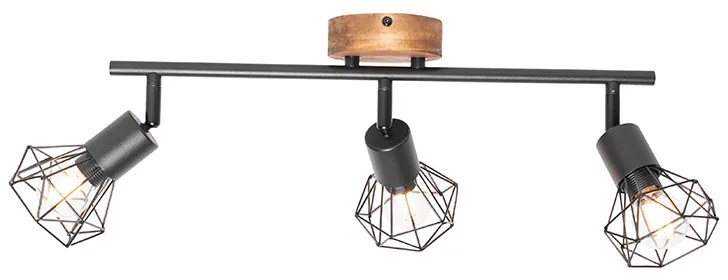 Spotlight negru cu lemn rotativ și rabatabil cu 3 lumini - Mosh