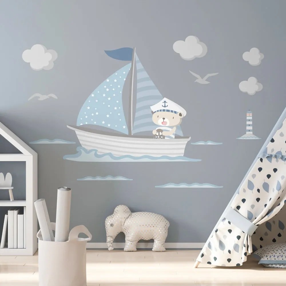 Autocolante de perete pentru camera copiilor Ambiance Captain Teddy, albastru