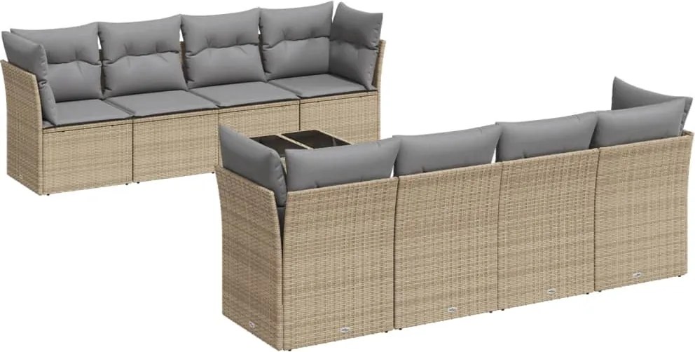 vidaXL Set canapele de grădină, 9 piese, cu perne, bej, poliratan