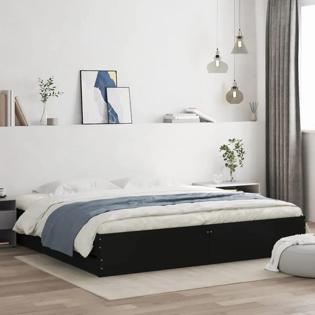 3207246 vidaXL Cadru de pat cu sertare negru 200x200 cm lemn prelucrat