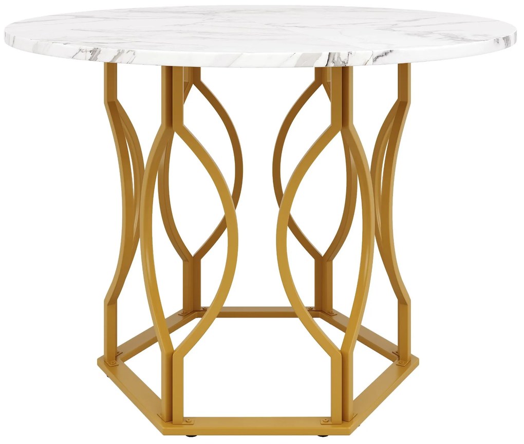 Masă rotundă pentru 4 persoane, Alb+Auriu | Aosom Romania