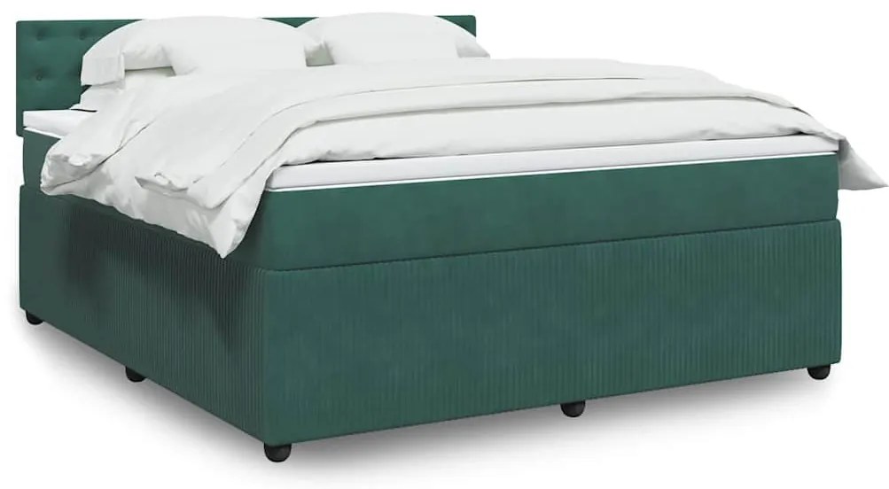 vidaXL Pat box spring cu saltea, verde închis, 180x200 cm, catifea
