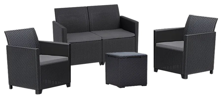 Set de mobilier de grădină Claire IV cu 4 locuri și masă de depozitare Vigo, grafit