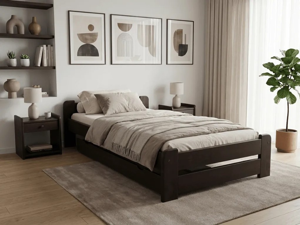 Pat de o persoana Emily 90x200 cm, nuc Saltele: Cu saltele Coco Maxi 20 cm, Somiera pat: Fara somiera