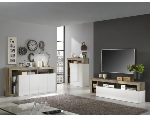 Comodă TV LENOR alb/maro