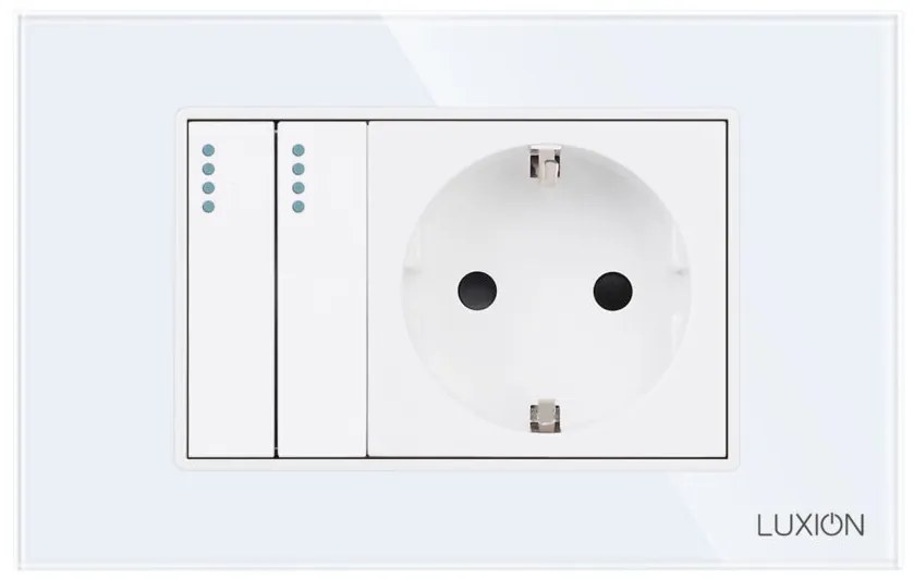 Intrerupator Dublu Cap Scara + Priza cu Rama din Sticla LUXION, Standard Italian, 3M