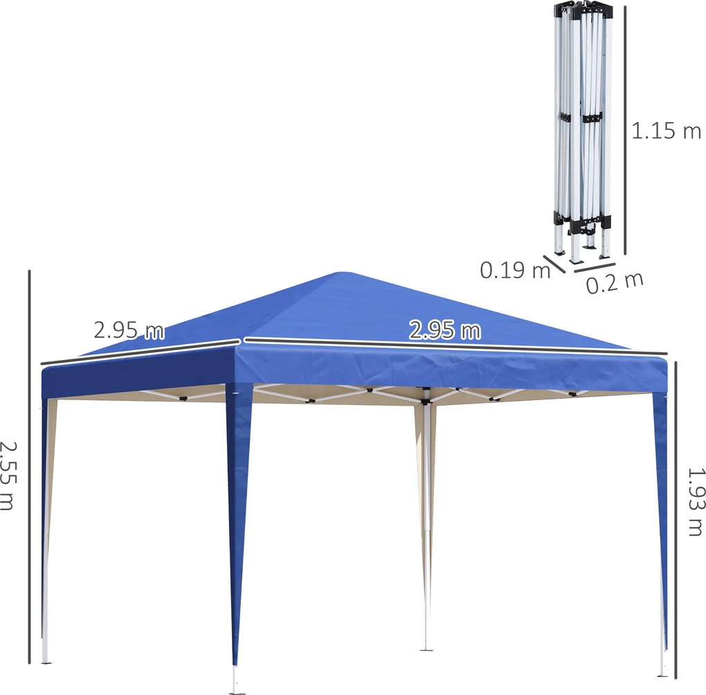 Outsunny Pavilion 3x3 m din oțel și material Oxford cu țăruși, frânghii și geantă de transport, albastru | Aosom Romania