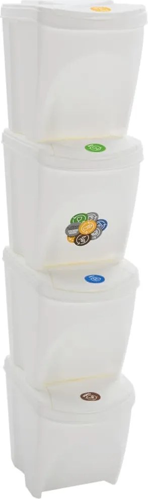 vidaXL Coșuri de gunoi stivuibile 4 buc. alb 100 L polipropilenă