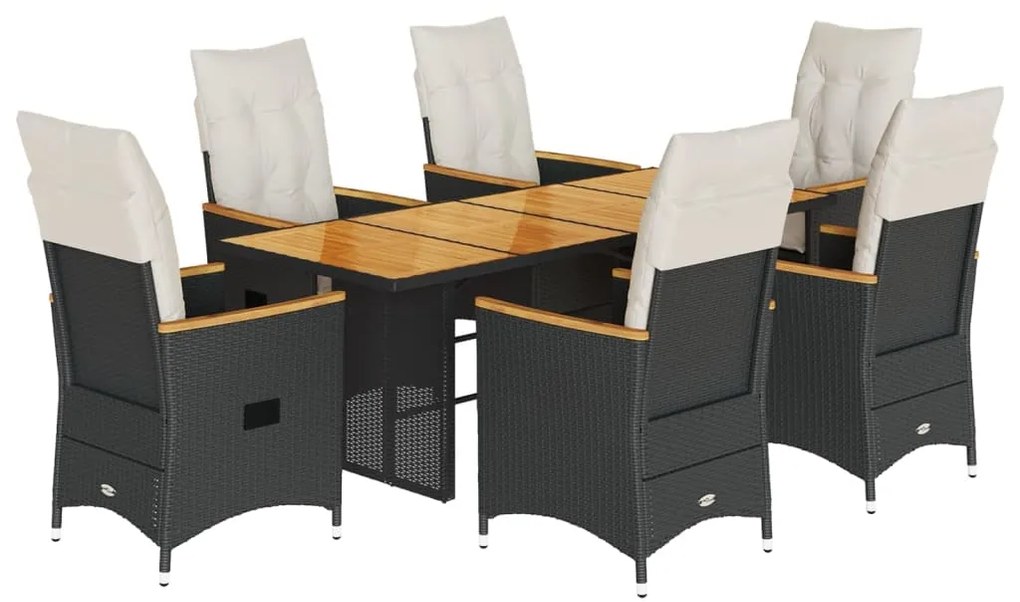 3276840 vidaXL Set mobilier de grădină cu perne, 7 piese, negru, poliratan