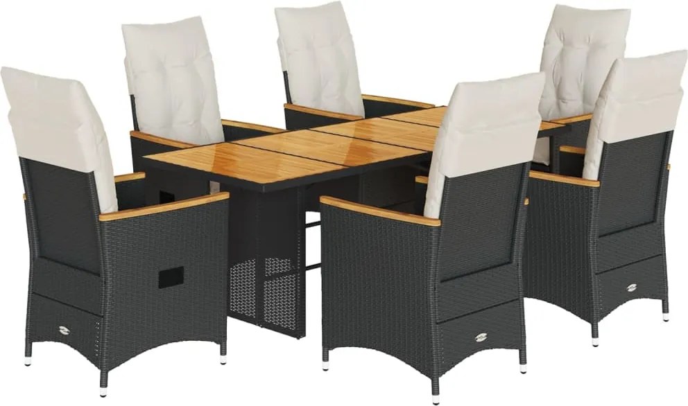vidaXL Set mobilier de grădină cu perne, 7 piese, negru, poliratan