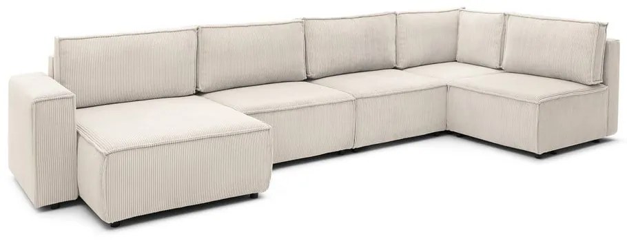 Colțar crem cu tapițerie din catifea reiată (cu colț pe partea dreaptă/în formă de "U") Nihad modular – Bobochic Paris