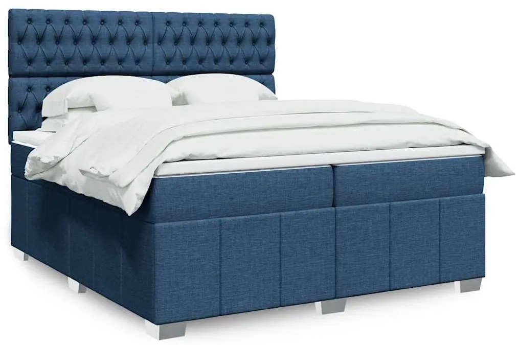 vidaXL Pat box spring cu saltea, albastru, 200x200 cm, textil