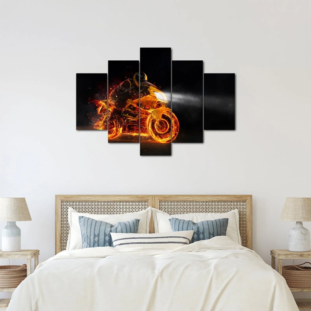 Tablou - Motociclist cu flăcări (150x105 cm)