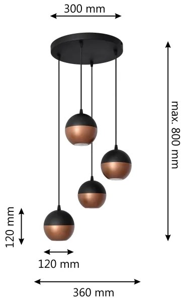 Lustră LED pe cablu MIDWAY 4xGU10/4,8W/230V negru/cupru