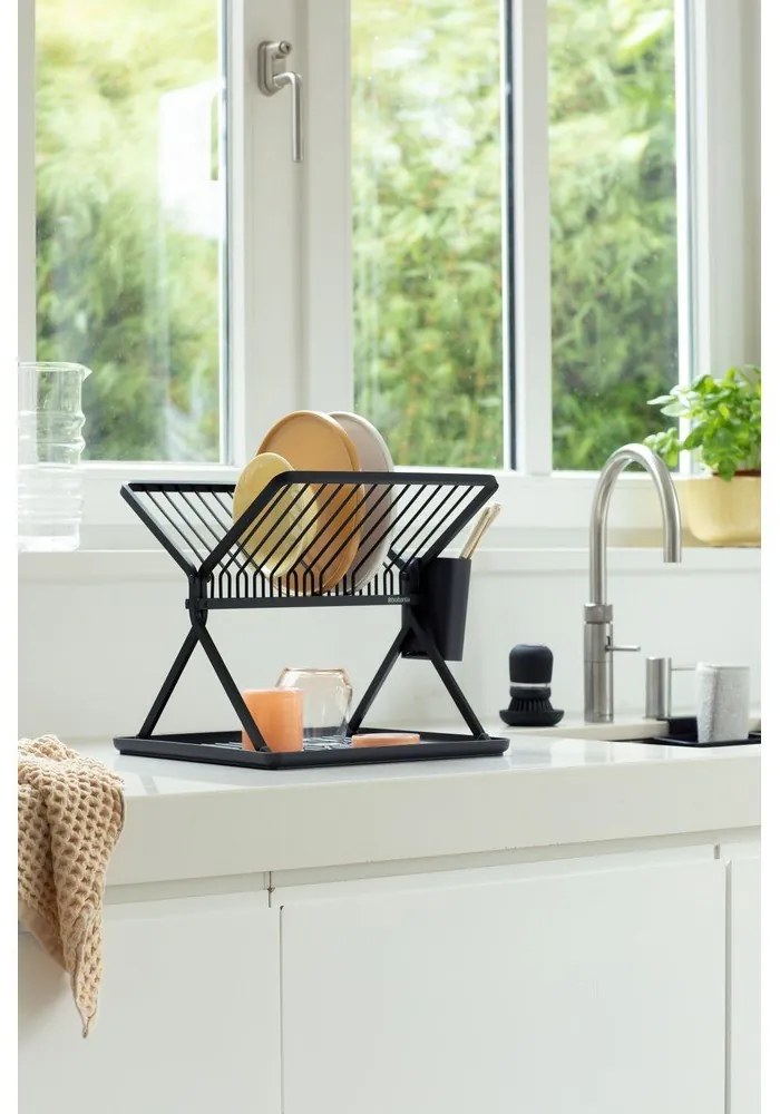 Scurgător de vase gri închis cu două nivele din metal 37x33 cm – Brabantia