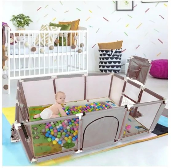 Țarc pentru copii cu porți și coș 230x129x107cm GREY