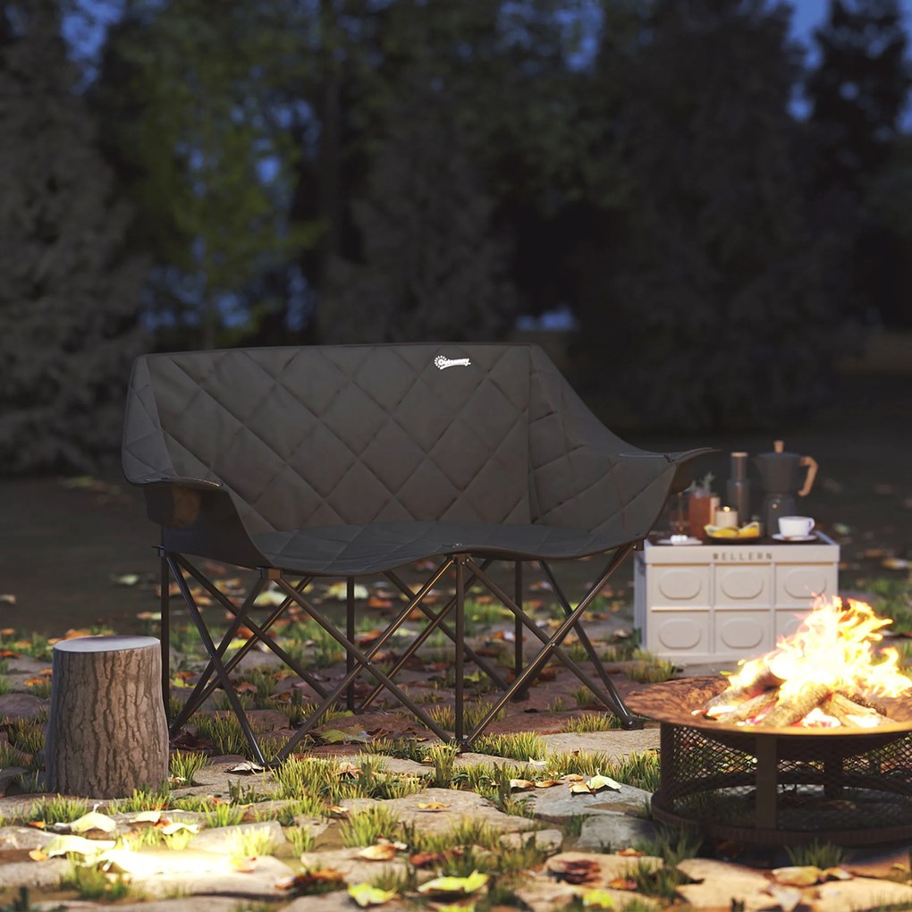 Outsunny Scaun pliabil 2 locuri, scaun de camping pliabil cu geantă de transport, outdoor, suportă până la 250 kg, 145 x 60 x 92 cm, Negru | Aosom Romania