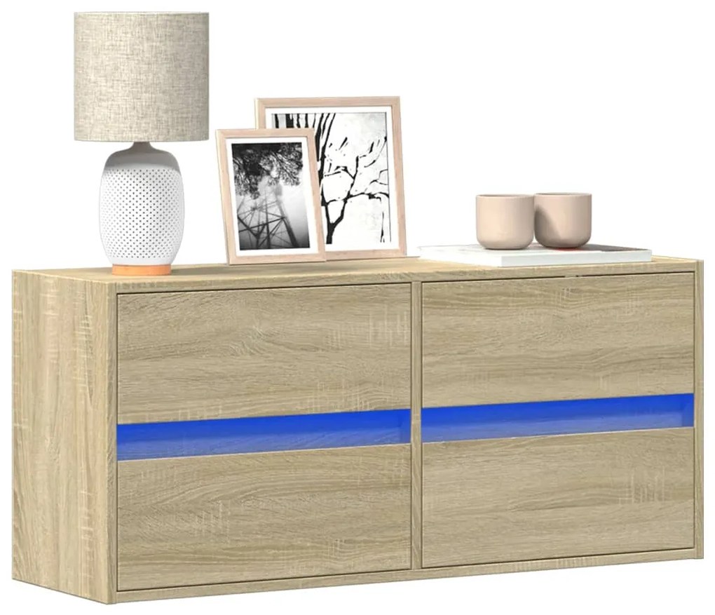 vidaXL Comodă TV de perete cu lumini LED, stejar sonoma, 100x31x45 cm