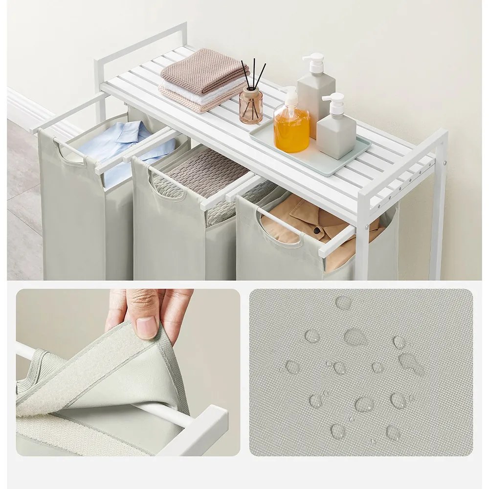 Coș de rufe cu 3 compartimente, alb murdar