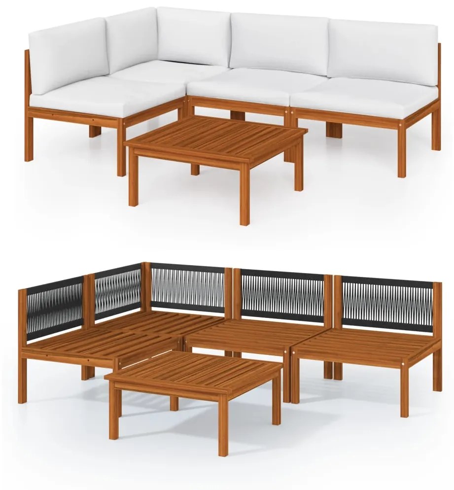 3057902 vidaXL Set mobilier grădină cu perne, crem, 5 piese, lemn masiv acacia