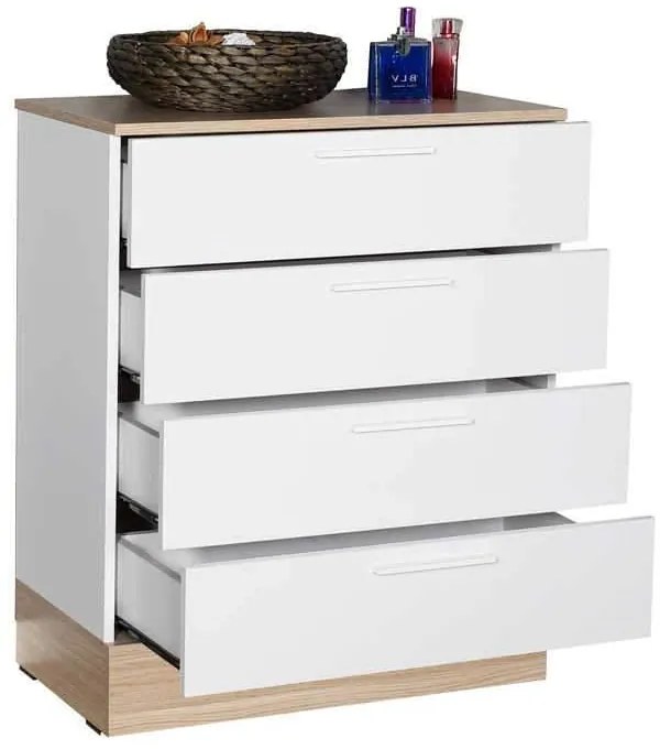 Comoda Adore Base, 4 sertare, Crem / Alb, 72 x 88 x 40 cm