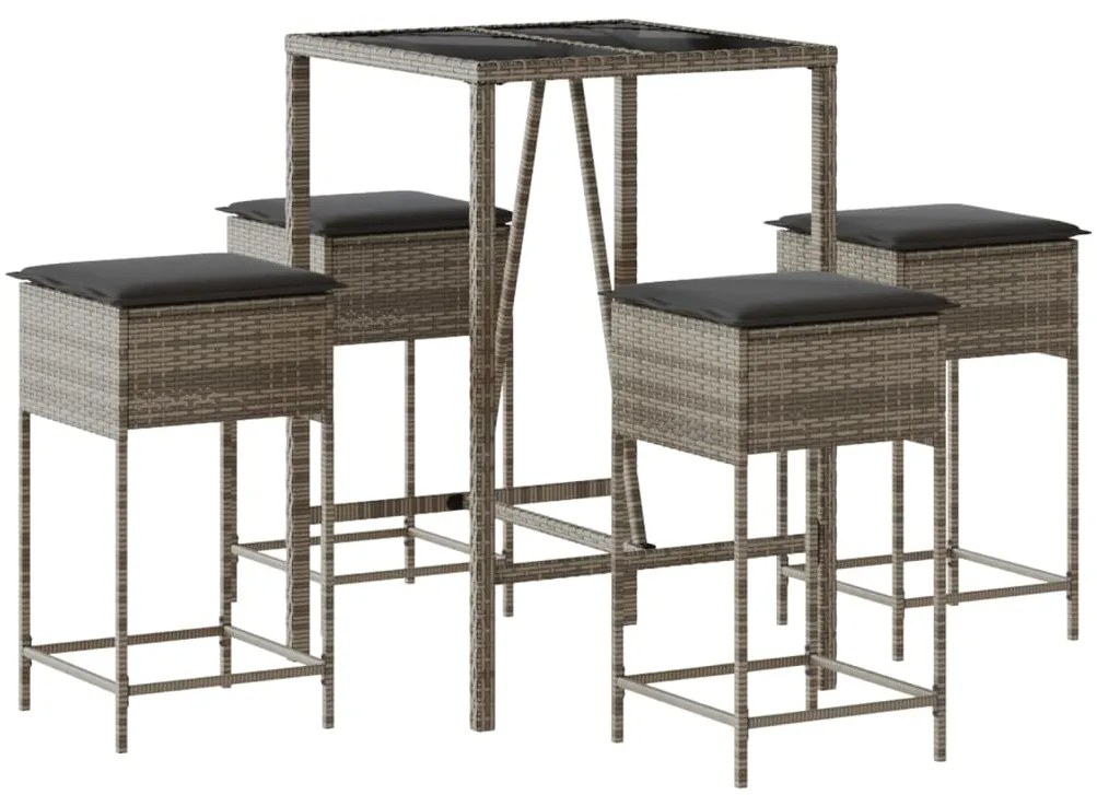 3261463 vidaXL Set mobilier bar de grădină, cu perne, 5 piese, gri, poliratan