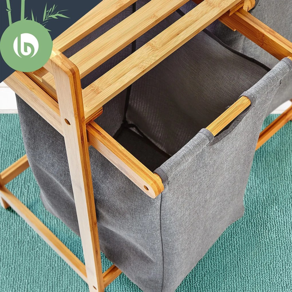 Blumfeldt Raft pentru rufe, 2 saci detașabili, bambus, bumbac solid